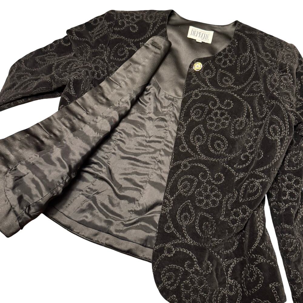 Vintage Yves Cossette Depeche Mode Black Velvet Blazer Jacket Women’s Size 8